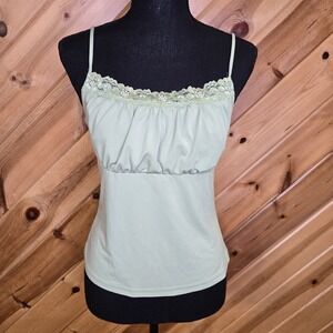 Vintage Byerwear Womens‎ Size L Green Lace Trim Tank Made In The USA 90s Y2K